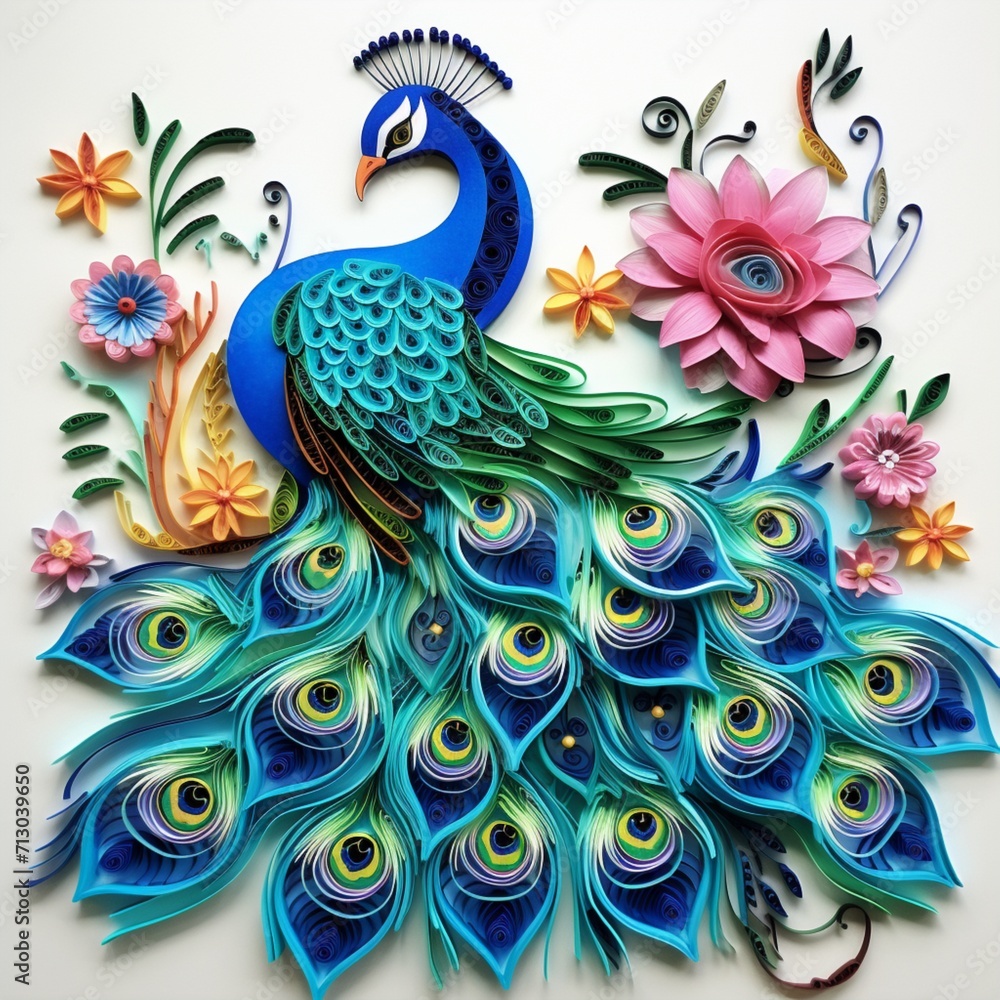 paper quilling painting adult peacock images Generative AI paper quilling painting adult peacock images Generative AI