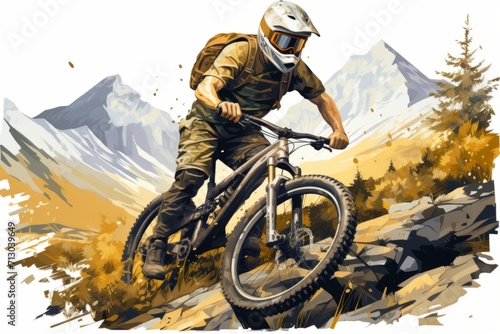 Man Riding Mountain Bike on Rocky Trail, Exciting Adventure in Nature