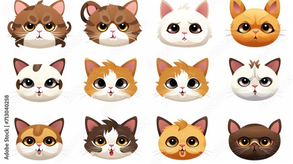 set of cats face icon on white background set of cats face icon on white background