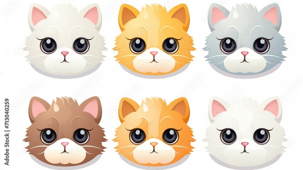 set of cats face icon on white background set of cats face icon on white background