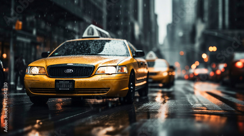 Yellow Cab Ballet: Taxis Weaving Through City Streets, Generative AI © Adolfo Perez Design