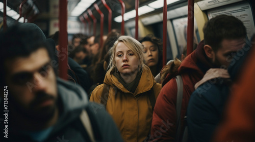 Transit Tales: Woman Amidst the Urban Commute, Generative AI