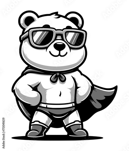 happy and cute bear - cartoon character style black and white (artwork 2)