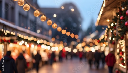 Defocused people walk through the Christmas market in the evening © WrongWay