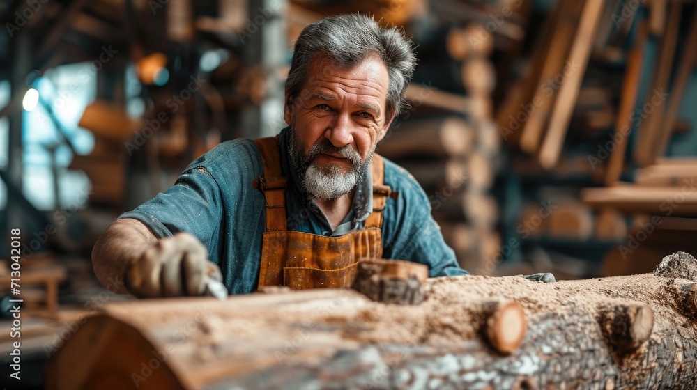 Elderly male carpenter working in workshop Elderly male carpenter working in workshop