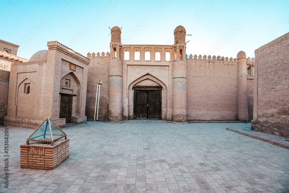 empty street of an ancient medieval city Itchan Kala, Khiva, Khorezm region. gates of the old city of Khiva, Uzbekistan