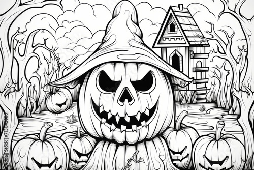 Pumpkin House, A Black and White Drawing of a Delightfully Whimsical Dwelling photo