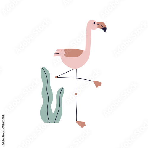 Cute flamingo, pink bird in Scandinavian style. Exotic tropical feathered fau...