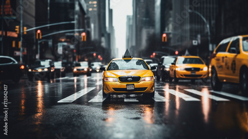 City Transit Pulse: Taxis in the Hustle of Downtown, Generative AI © Adolfo Perez Design