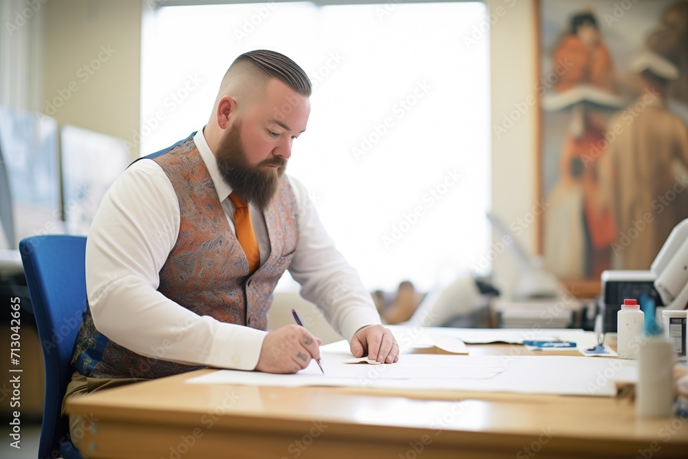 tailor at drawing table sketching new designs tailor at drawing table sketching new designs