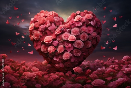 piles of roses and romantic hearts