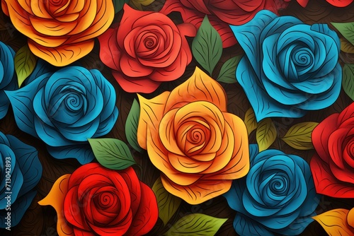 abstract background with colorful roses and leaves