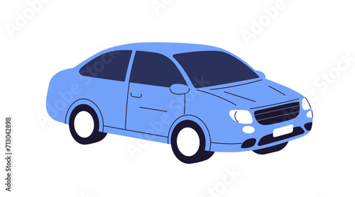 Passenger car, road vehicle. Auto motor engine wheeled transport. Abstract 2-door compact automobile model. Flat vector illustration isolated on white background