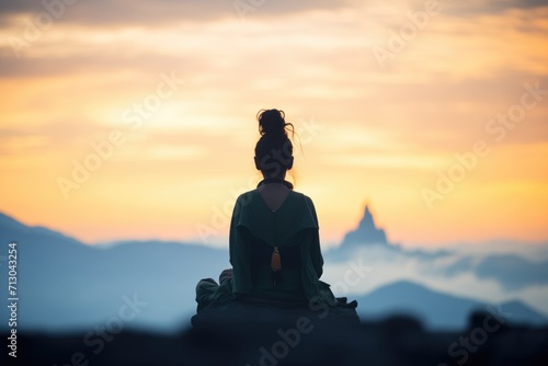 silhouette in lotus pose atop a mountain