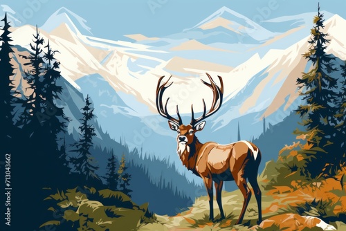 Majestic Deer in Serene Mountain Setting