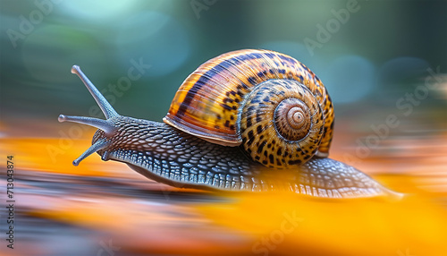 Super fast turbo snail. Successful fast moving snail. Amazing power concept and business skill services success or competitive advantage as a powerful rocket fast snail winning overcoming challenges 