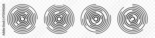 Concentric ripple circles vector set. Radial signal, sonar wave, soundwave icons photo