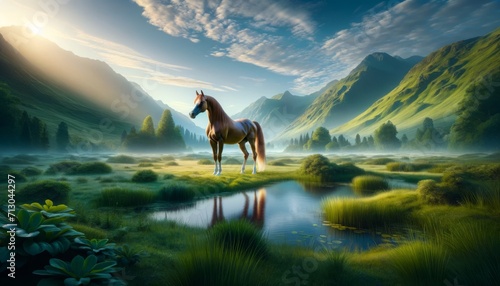 A majestic horse in a fantastic landscape