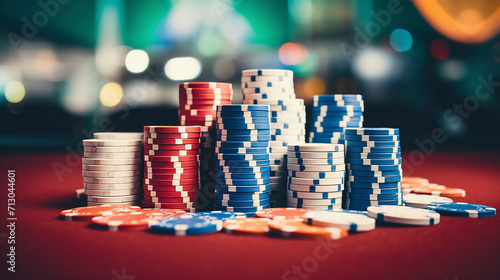 Fortune's Veil: Casino Poker Chips in Blurred Grandeur, generative ai