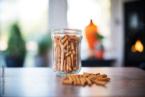 biomass pellets in a glass jar