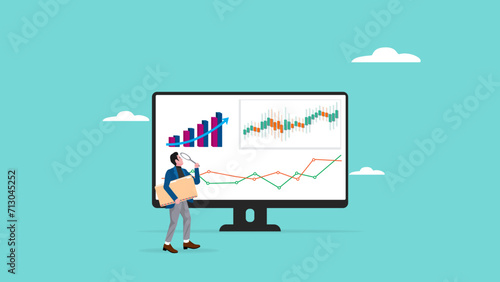 data analyst illustration, Financial Analyst Or Consultant, analysis of economic growth graphs, business growth analysis, businessman analyze data with magnifying glass and company document