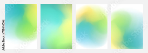 Spring theme defocused backgrounds with light blurred color gradients. Soft color templates for creative Springtime graphic design. Vector illustration.