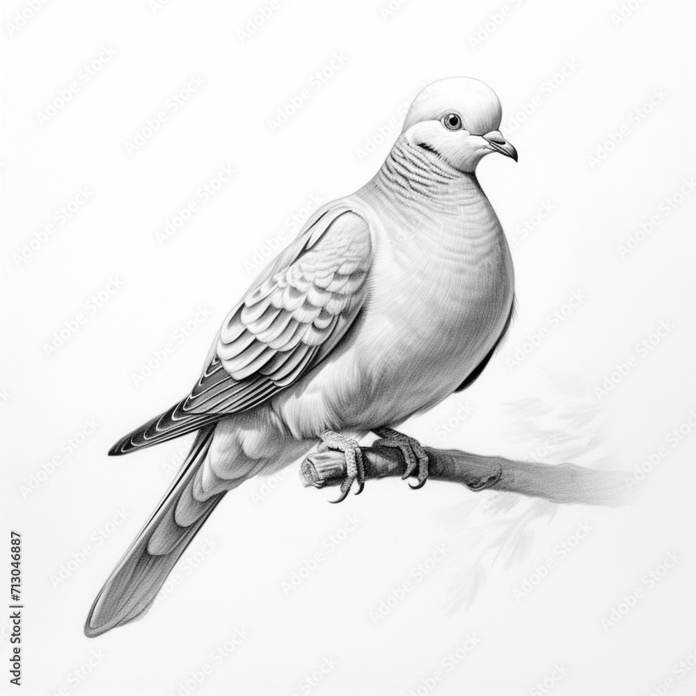 Fototapeta premium Pencil sketch cute dove drawing images Generative AI