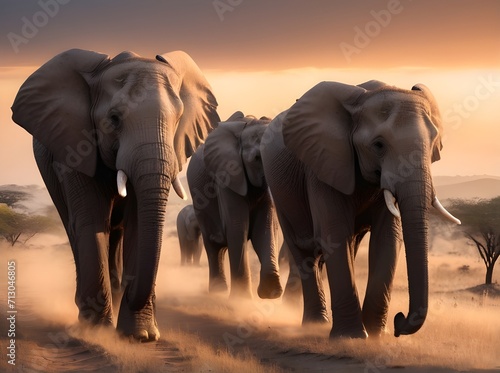 elephants at sunset © Cryido