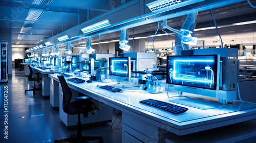 High-Tech Laboratory Setting with Scientists, Computers, and Research Equipment