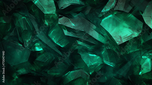 Abstract background with emerald green crystals. 3d rendering, 3d illustration. photo
