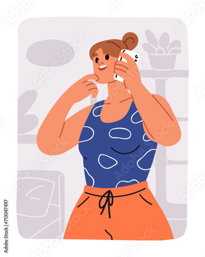 Happy woman speaking on mobile phone. Excited joyful girl talking, chatting d...