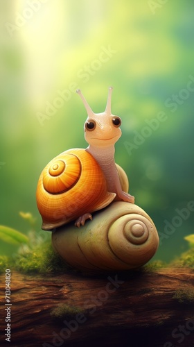A small snail sitting on top of a log. Generative AI.