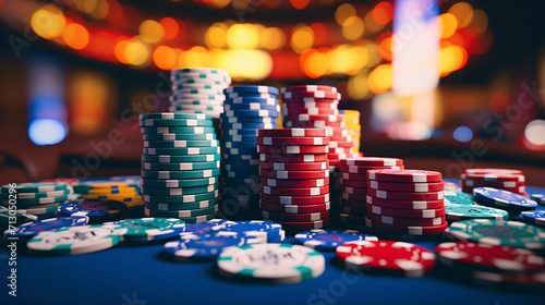 High Stakes Elegance: Casino Poker Chips on the Table, Generative AI