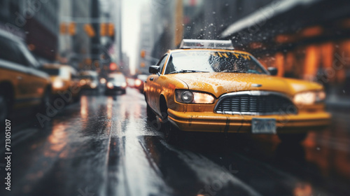 Fotografering Taxi Symphony: Yellow Cabs in the Heart of the City, Generative AI