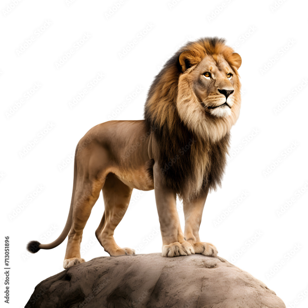 lion on mountain isolated on transparent background