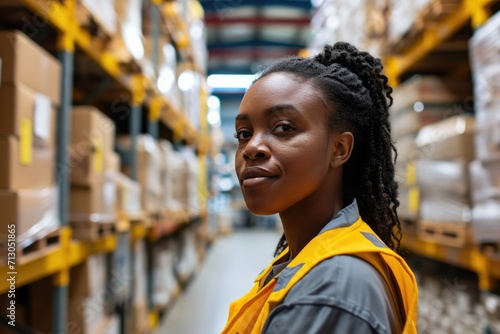 African American woman supervising the dispatch of trucks at a distribution warehouse 