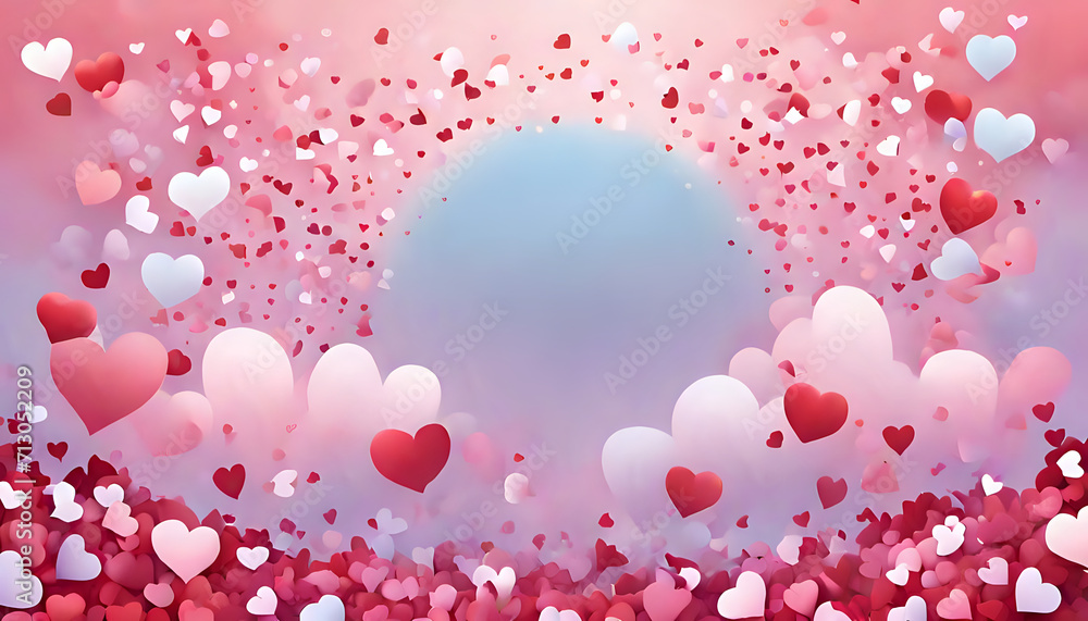 Happy Valentine's day poster or vouchert with white heart frame on pink.AI Generate 