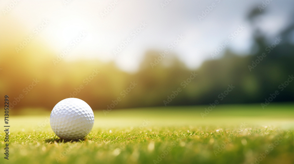 Sunny Fairway Retreat: Golf Ball in Close-up, Generative AI Sunny Fairway Retreat: Golf Ball in Close-up, Generative AI
