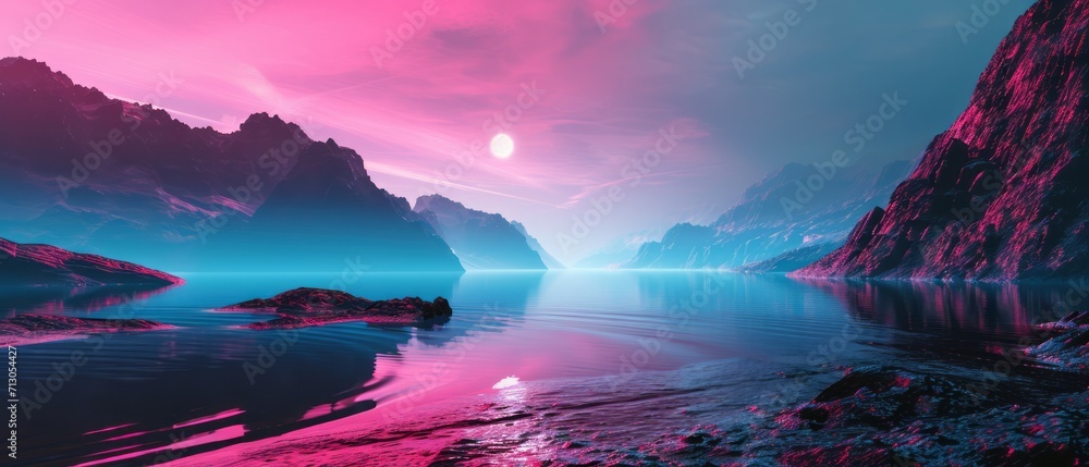 Landscape vapor wave synth background. Generative AI Landscape vapor wave synth background. Generative AI