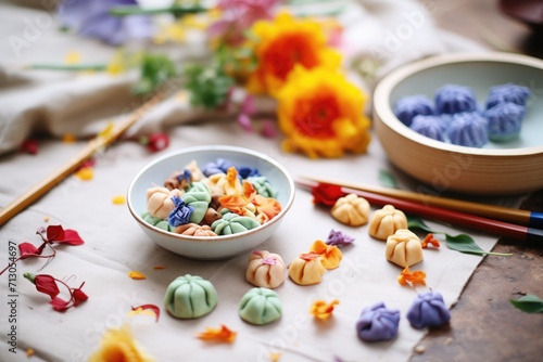 colorful dumplings with natural vegetable dyes in dough