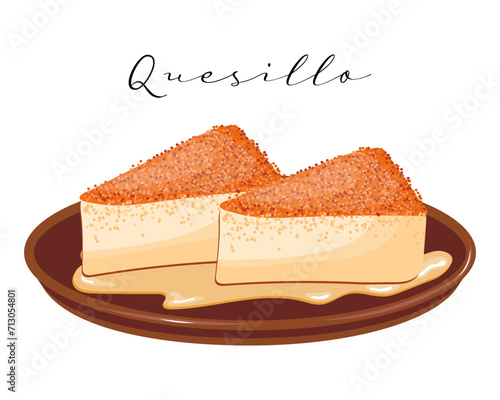 Dessert creme brulee with caramel, flan, quesillo, latin american cuisine. National cuisine of Venezuela. Food illustration, vector