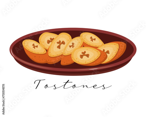 Fried bananas Tostones, Latin American cuisine. National cuisine of Mexico. Food illustration, vector