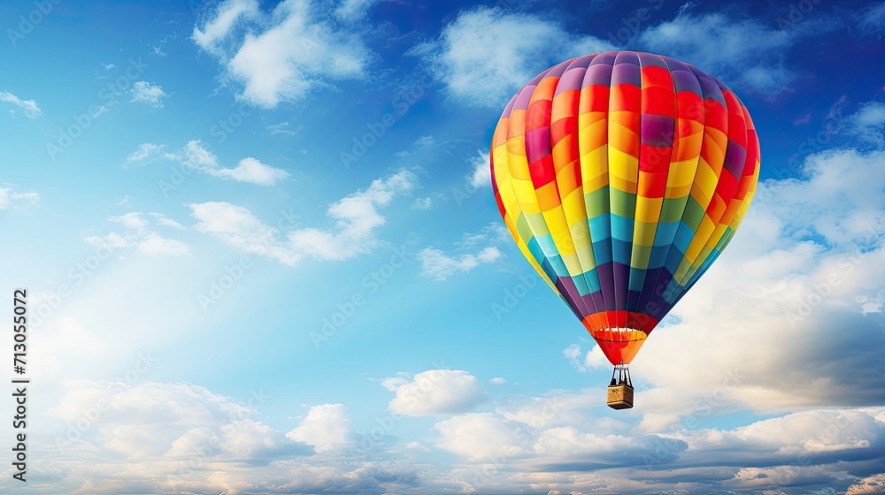Colorful, hot air balloon, floating, clear cerulean sky, graceful, mesmerizing, airborne, tranquil. Generated by AI. Colorful, hot air balloon, floating, clear cerulean sky, graceful, mesmerizing, airborne, tranquil. Generated by AI.