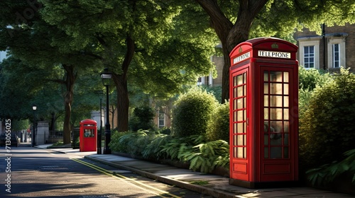 Vintage, red telephone booth, vibrant streets, enduring icon, British heritage, communication, classic. Generated by AI.