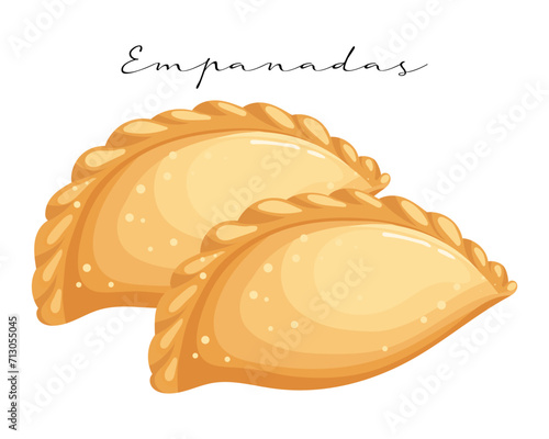 Fried meat pies, empanadas, latin american cuisine. National cuisine of Argentina. Food illustration, vector