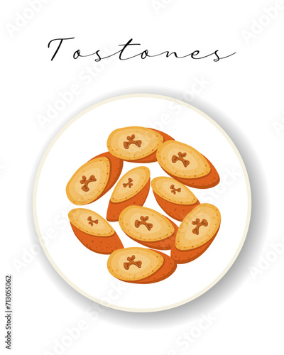 Fried bananas Tostones, Latin American cuisine. National cuisine of Mexico. Food illustration, vector