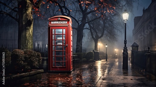 Iconic, red telephone booth, London streets, nostalgic symbol, British tradition, vintage, communication. Generated by AI. © Кирилл Макаров
