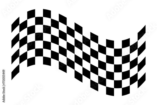 Black and white checker pattern vector illustration. Wavy chess board. Abstract checkered checkerboard for game. Grid geometric square shape. Race flag. Retro mosaic floor