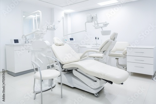 Contemporary dental office interior with modern equipment and advanced dental treatments © sorin