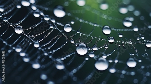 Captivating, macro image, dew-covered, spiderweb, intricate architecture, glistening droplets, nature's beauty. Generated by AI.